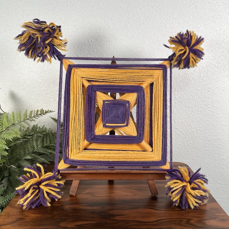 Vintage Purple Yellow Eye of God Handmade Yarn Art Folk Art Wall Hanging