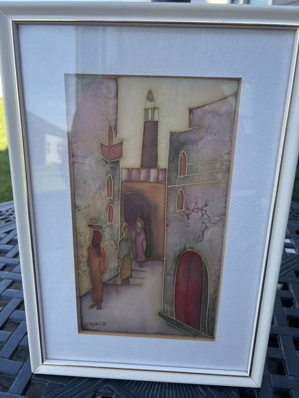 Hand Painted Silk Signed Jerusalem Scene Art Manor Ltd Israel COA E-2 gallery