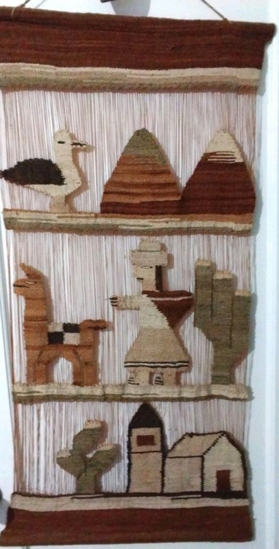 VINTAGE Peruvian Woven Loom Art Tapestry Wall Hanging Folk Art Llama 22″ X 42″