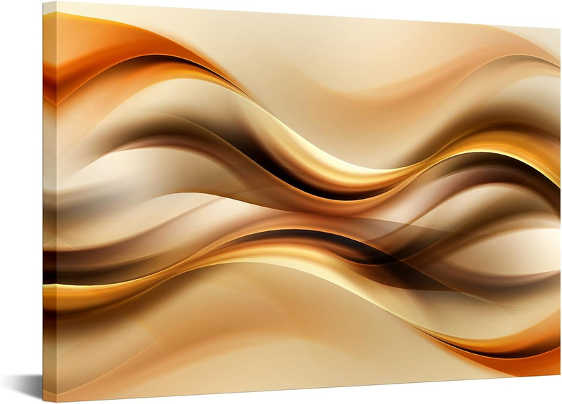 Gold and Brown Wave Abstract Canvas Art - 24"x36" Modern Home Decor