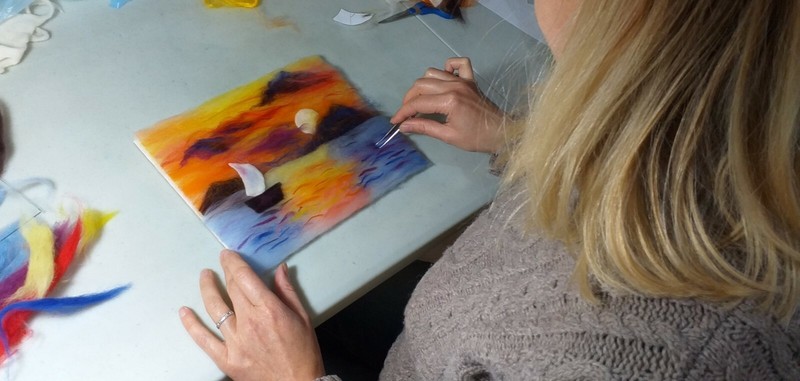 'Sunset' Wool Fibre Painting Felting Picture Original Artwork by Raya Brown gallery