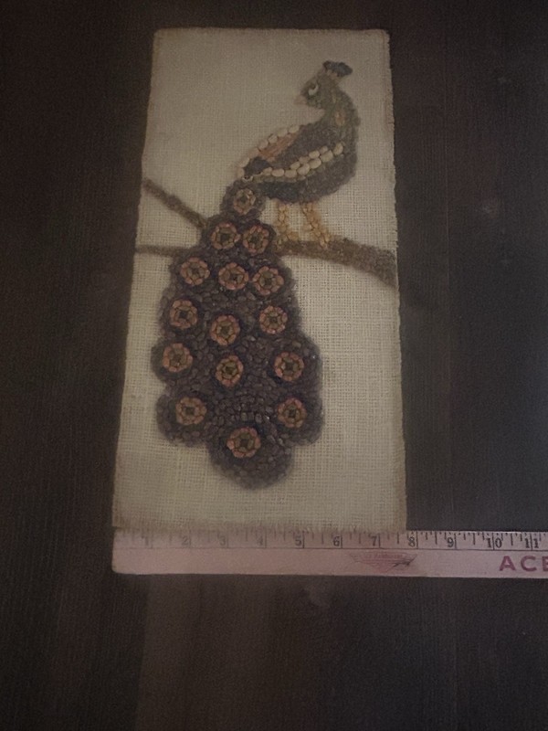 Vintage Homemade Peacock Craft Art Made From Grains And Rice 8x16 gallery