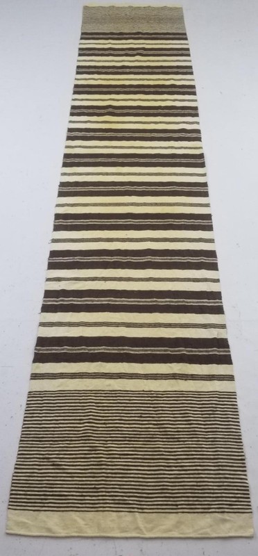 Vintage African Handmade Wool Striped Flatweave Multicolor Runner 318x67cm