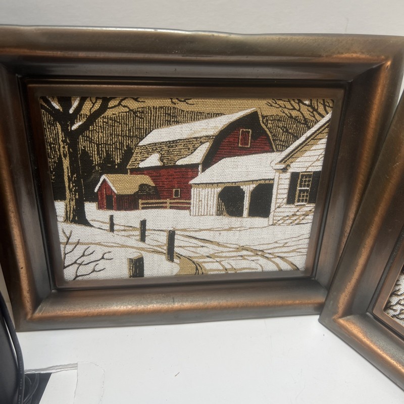 Mid Century Hand Printed Kay Dee Linen Prints In Copper Plated Metal Frames