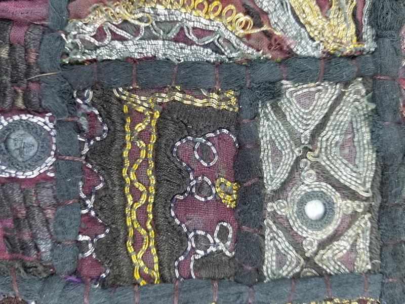 Vintage Traditional Indian Hand-Embroidered Patchwork Textile Panel 26x16 inches gallery