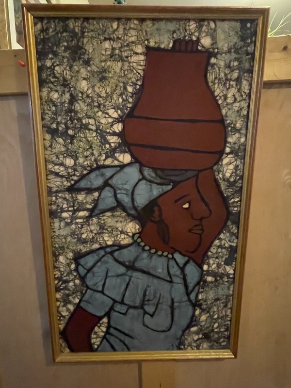 (65a) Glazed Abstract Batik Fabric Art Painting African woman