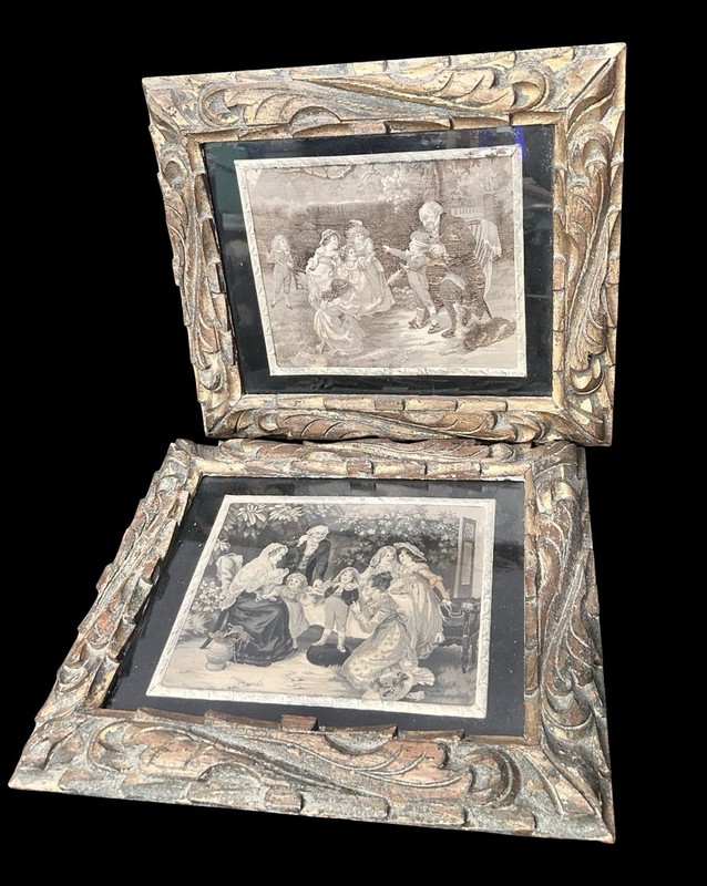 2 VTG Woven Silk Pictures Art Work Neyret Freres Grandparents Garden Framed READ