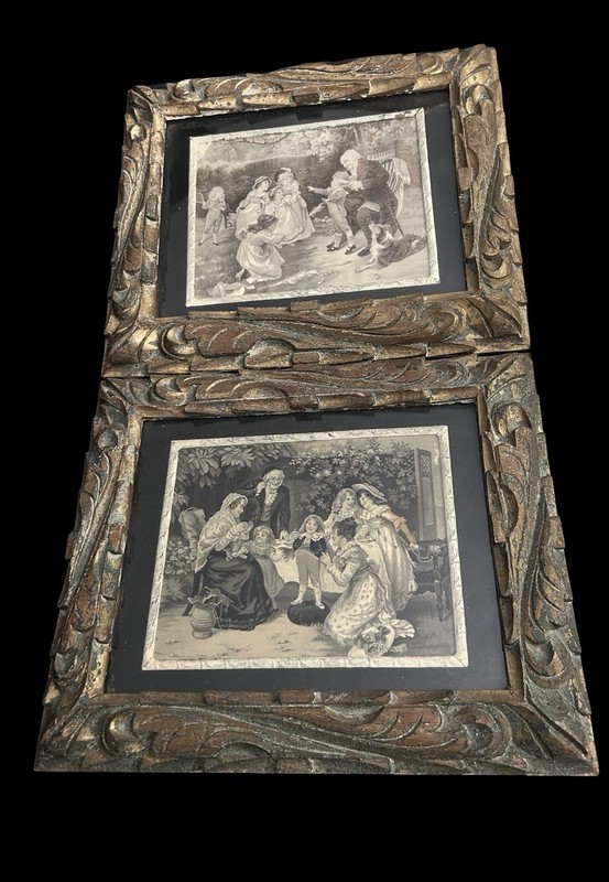 2 VTG Woven Silk Pictures Art Work Neyret Freres Grandparents Garden Framed READ gallery