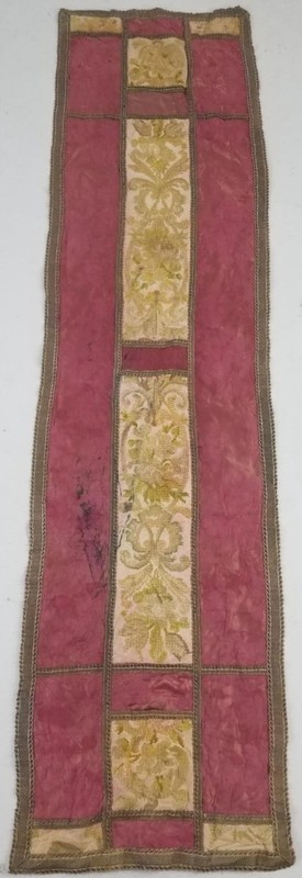Antique French Silk Damask & Petitpoint Patchwork Textile 177x46cm