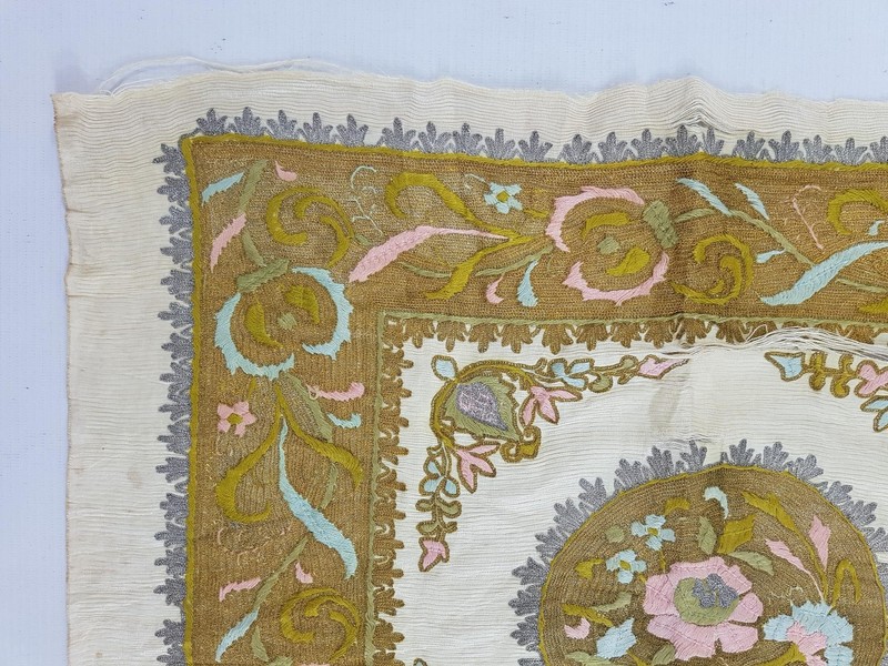 Vintage Embroidered Panel with Central Floral Medallion 60x49cm gallery
