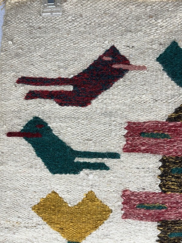 VTG Fiber Art Native Wall Hanging Rough Woven Jute 26" x 15" House & Birds gallery