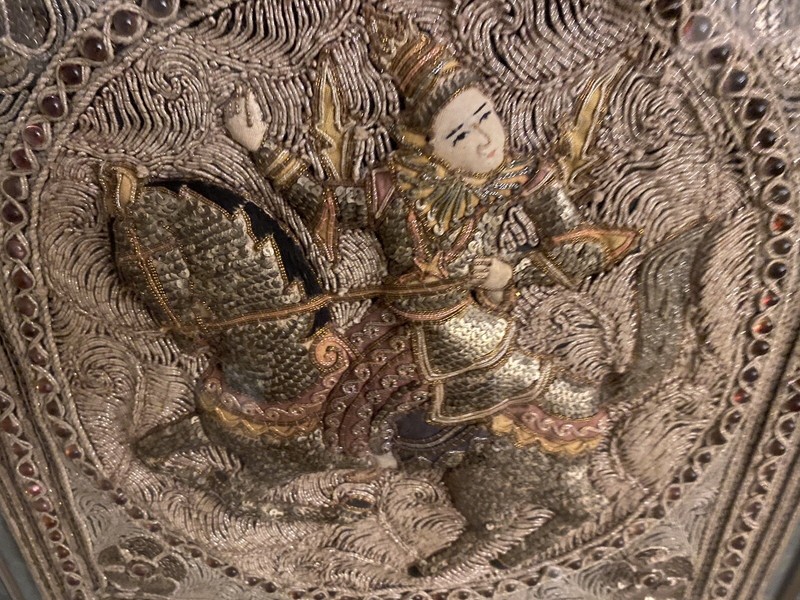 Vintage Kalaga Burmese Embroidered Horse and Rider 3D Glass Box Frame gallery