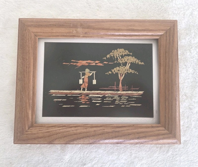 Hand-Crafted Asian Rice Straw Framed Art Small Detailed Scene Of Daily Life gallery