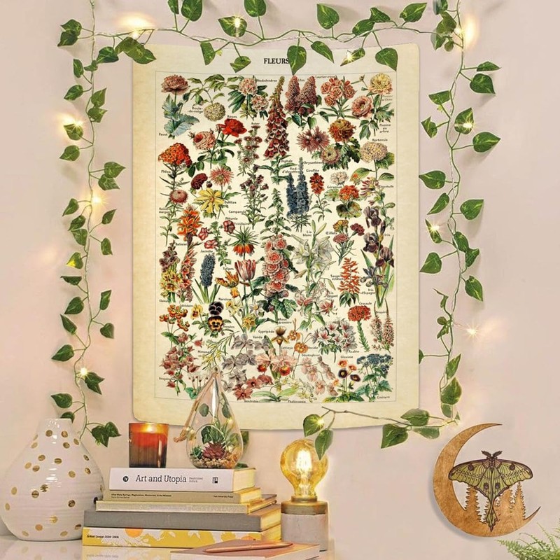 Vintage Flowers Tapestry 37” x 29”, Long Vertical Wall Hanging Refer gallery
