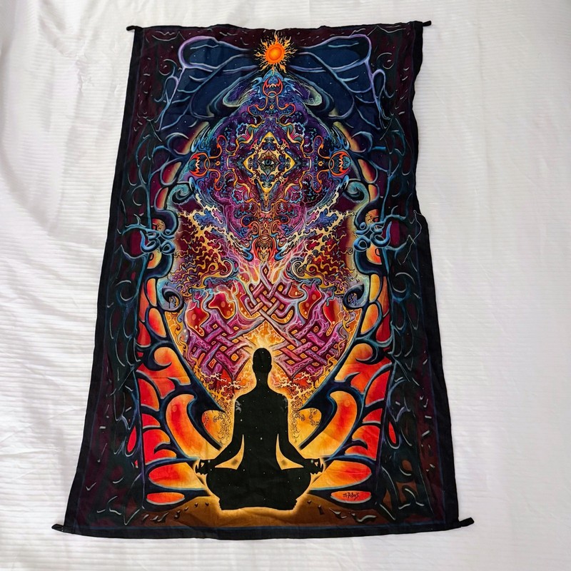 Psychedelic Meditation Yogi Wall Hanging 44×27 Cotton Art Tapestry M. Dubois Art