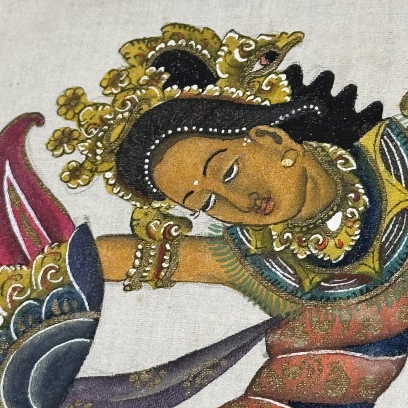 Vintage Batuan Bali Signed Balinese Dancer Painting On Cloth Folk Art gallery
