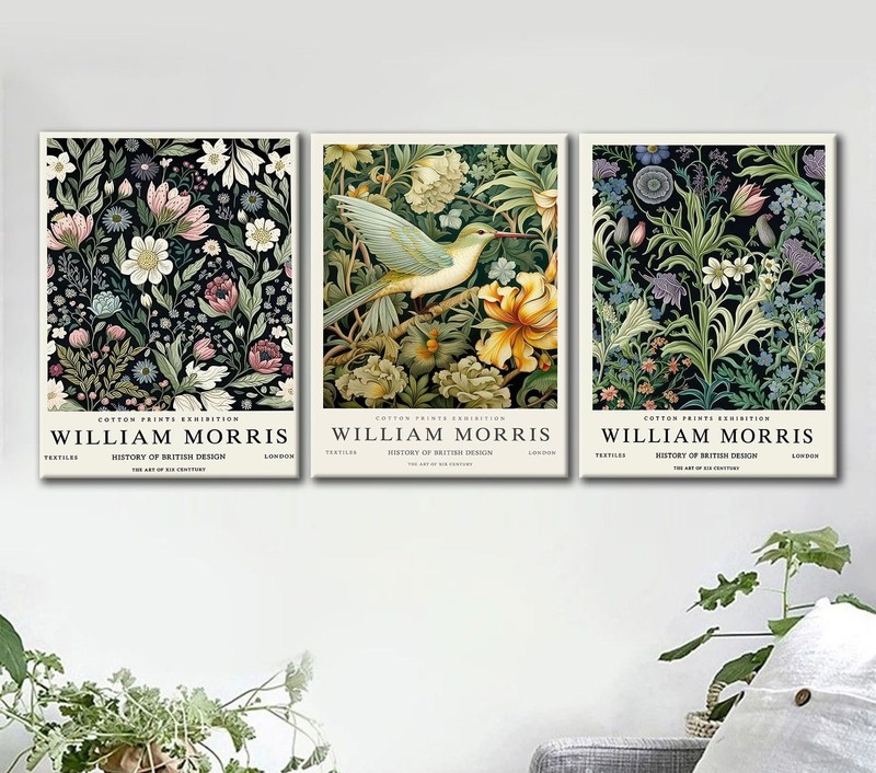 3Pcs William Morris Canvas Wall Art Set Vintage Botanical Flowers and Birds P... gallery
