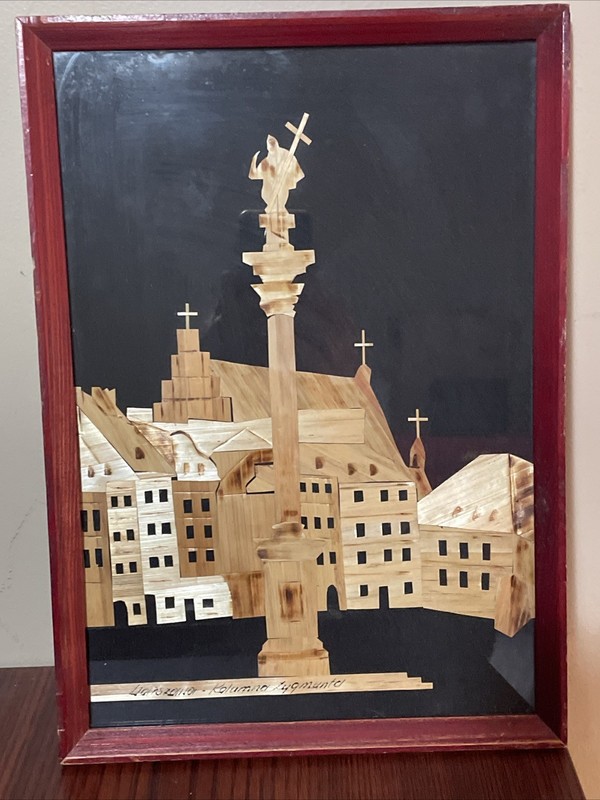 2 Polish Straw Folk Art Framed Hand Made Warszawa gallery