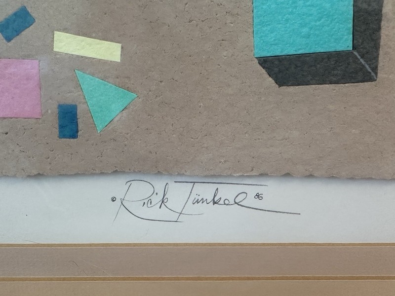 Vintage 1986 Abstract Paper Fiber Art By Rick Tunkel Signed And Framed gallery