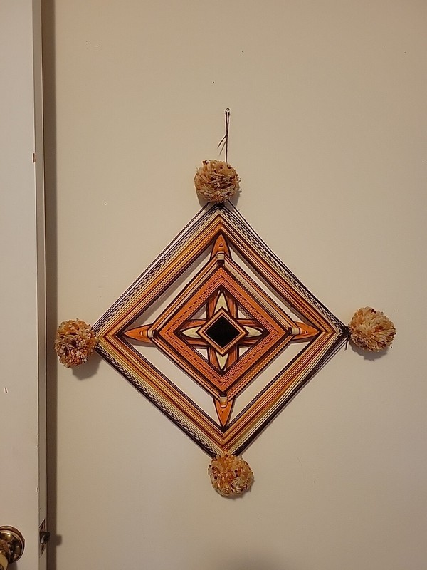 Vintage “God’s Eye” Large 70’s Woven Wall Hanging BOHO Mid Century 24"
