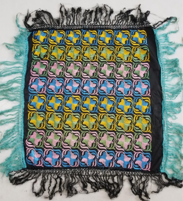 Vintage Uzbek-Style Hand Embroidered Folk Art Textile Panel 78x76cm