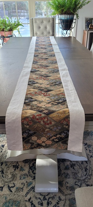 Excellent 7 Pattern Obi Tapestry, Gold Thread Asian Art Or Table Runner