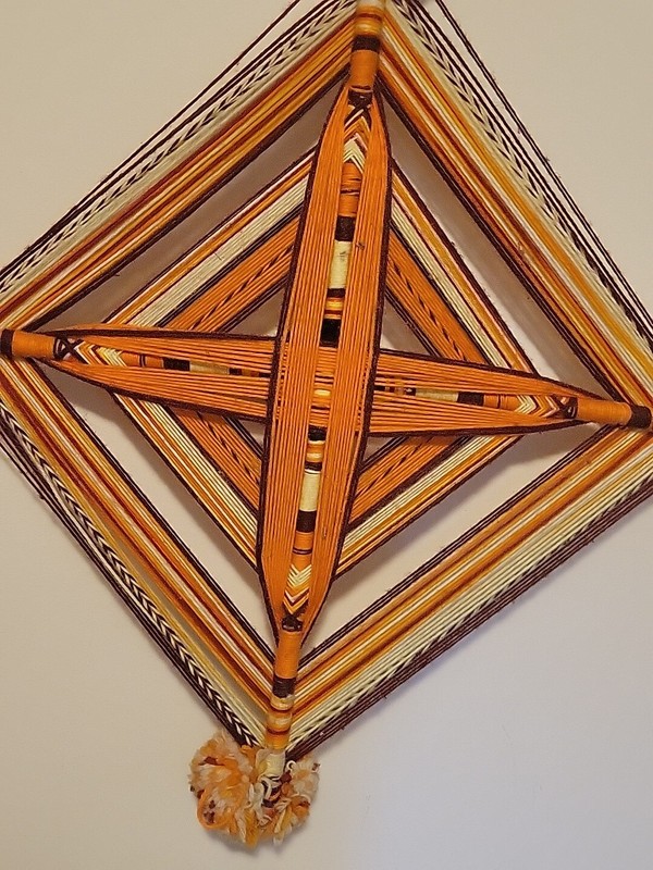 Vintage “God’s Eye” Large 70’s Woven Wall Hanging BOHO Mid Century 24" gallery