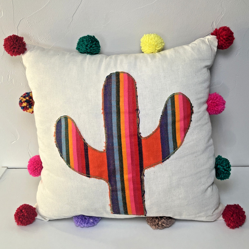 Eclectic Array Vibrant Colorful Cactus Accent Pillow Multicolor Pom-Pom (16x16) gallery