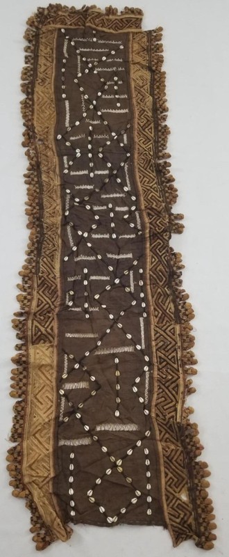 Vintage African Cowrie Shell & Embroidered Tribal Textile Panel 174x50cm