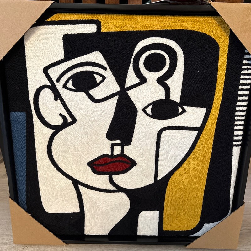 New BP Home Woven Embroidered Textile Wall Art Picasso Cubism Face Decor 17”x17” gallery