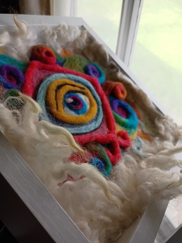 Evil Eye, Phychedelic Inspired, Wet And Needle Felted Art, Raw Alpaca Wool gallery