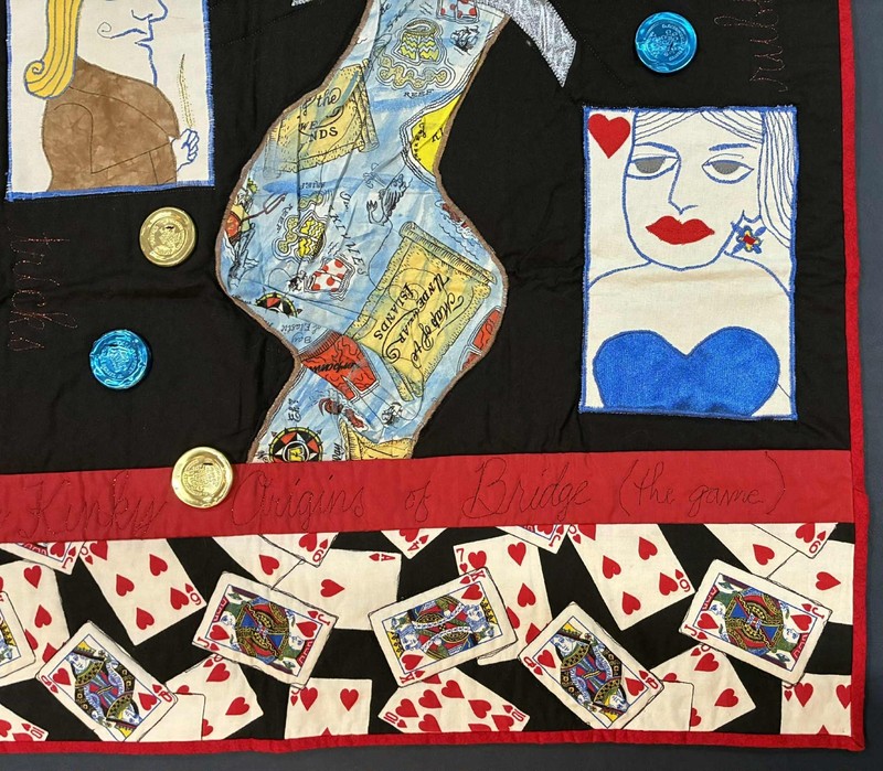 Artist PAT SHAW Signed Textile Quilted 3D Table Cover Card Table Cloth Bridge gallery