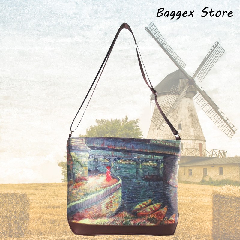 Masterpiece Painting Shoulder Bag Van Gogh Bridges Across The Seine At Asnieres