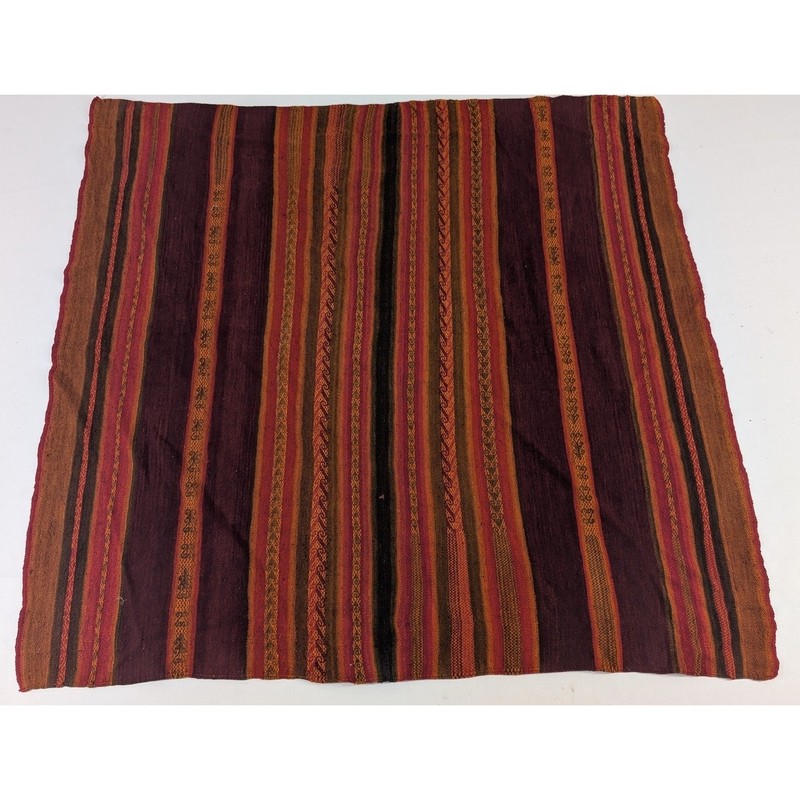 Vintage Traditional Peruvian Andean Hand-Woven Striped Textile 120x114cm