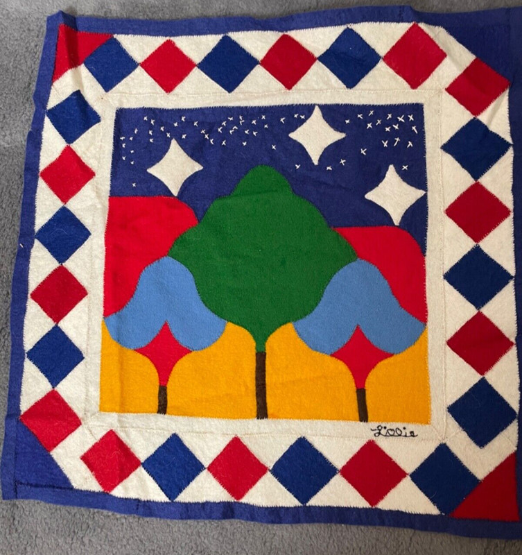 VTG Textile Art Embroidery Bahamian Night 15.5 X 15.5 Sign Lillie Hand Stitched