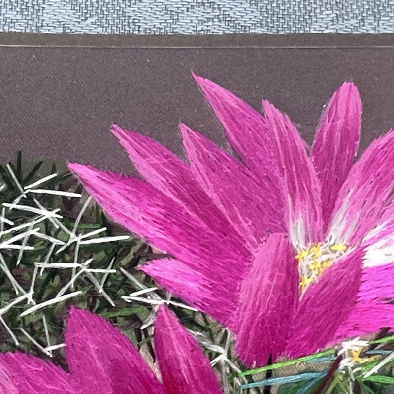 Embroidery Art by Yan Inlow Pink Cactus Flower Signed gallery