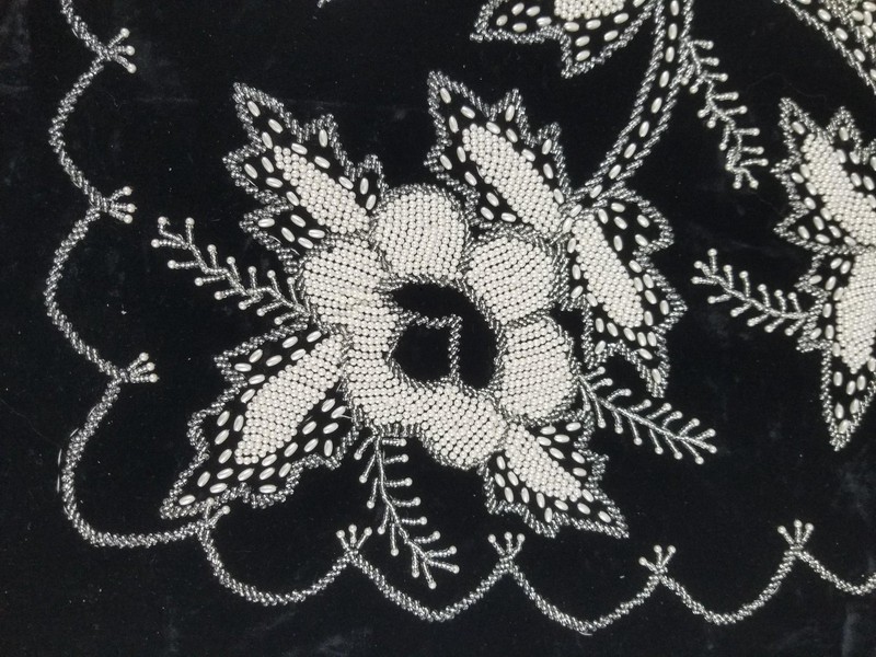 Antique Style European Floral Beadwork Velvet Textile 75x57cm gallery