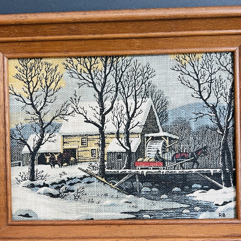 Vtg R. Batchelder Kay Dee Pure Linen Framed Print Winter Scene 10”X8” gallery