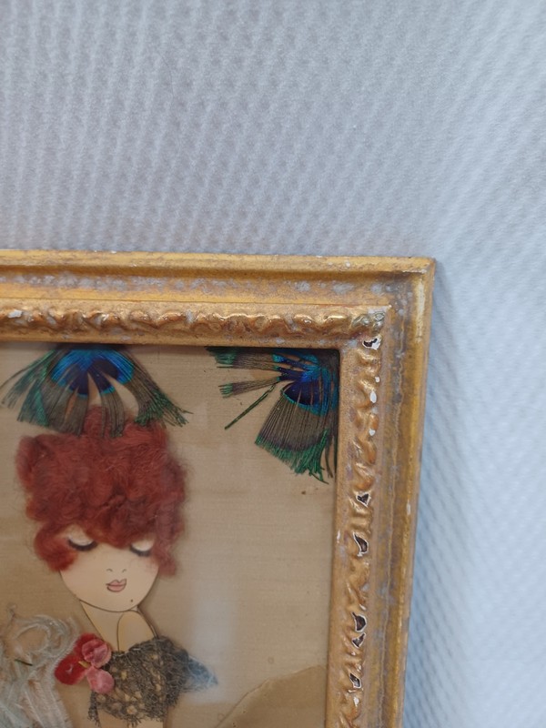 Art Deco Mixed‑Media Textile Art 1920s‑30s Style Lace Feather Ribbon Figure Art gallery