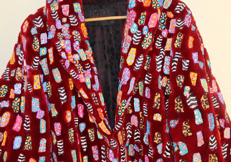 Lon Michels 1X 2X 3X RED Sheared Beaver Painted Fur Coat Fiber Art-to-Wear gallery