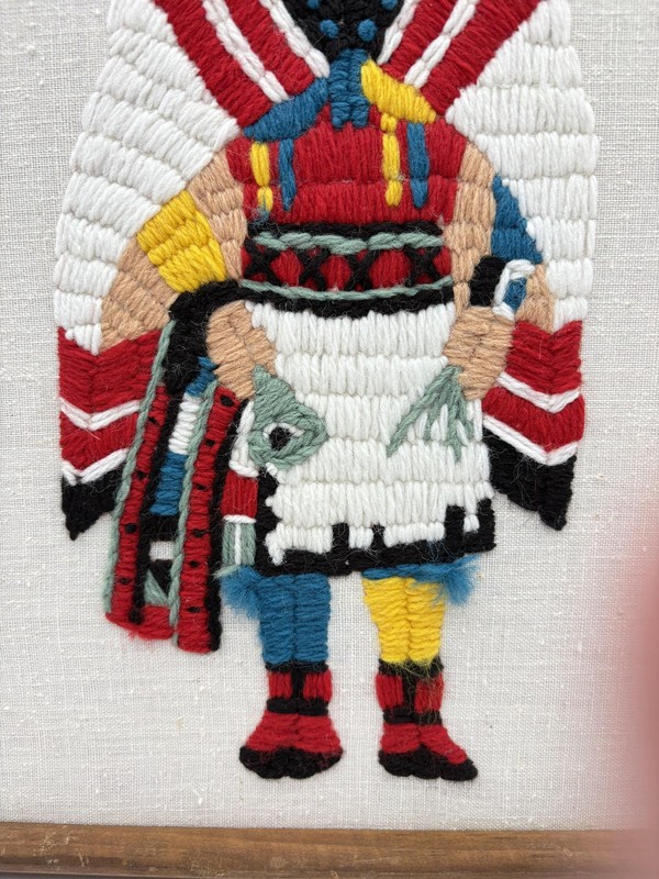 Vintage Morning Kachina Yarn Art Crewel Framed Tapestry Indigenous Southwestern gallery