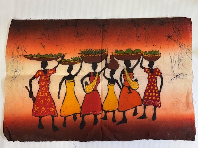 African Folk Art Tribal African Batik Fabric Art Signed 2004