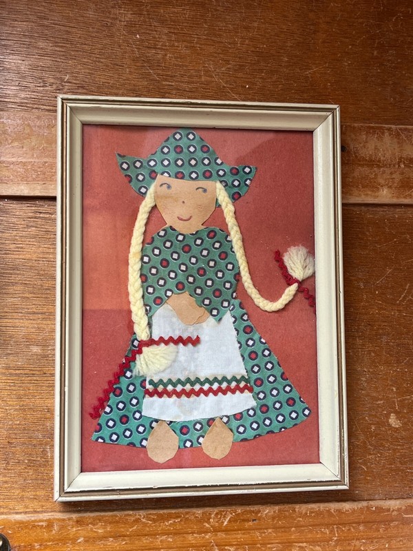 Vintage Pair of Folk Art Hand Made Fabric Paper & Yarn Dutch Boy & Girl in Cream gallery