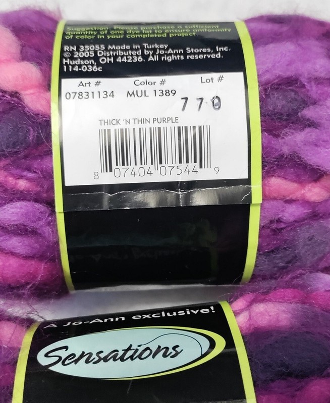 (3) Sensations Thick' n Thin Yarns - Purple Color - Wool Blend Knit Fiber Art gallery