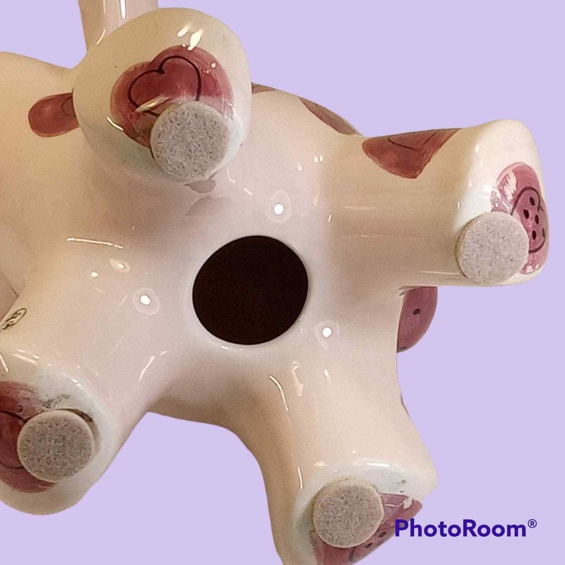 Ganz Ceramic Elephant Coin Piggy Bank Pink Purple Hearts Stars Signed Pati gallery