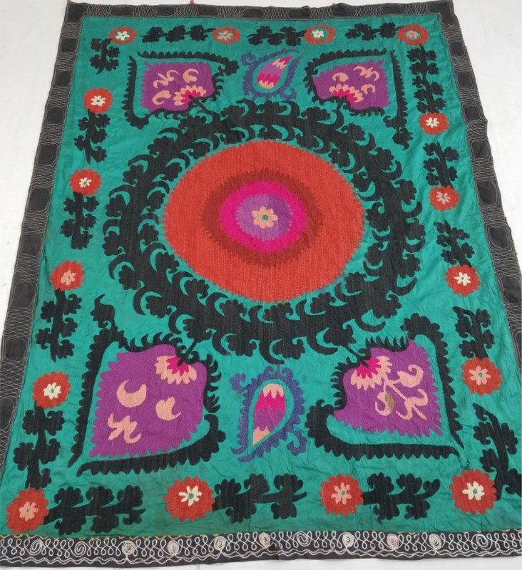 Vintage Traditional Suzani Style Embroidered Panel with Paisley Motifs 183x140cm