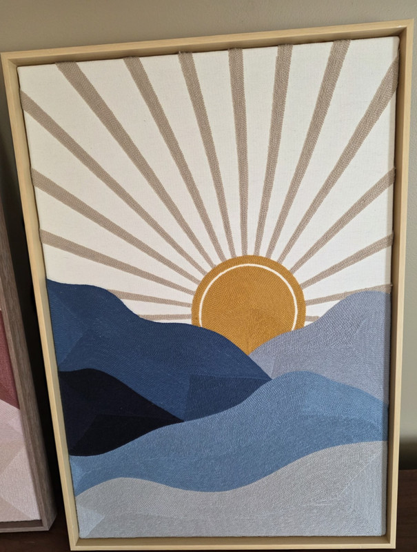 BP Home Woven Embroidered Textile Wall Art Sun Sunrise Decor 18”x26” Mountains
