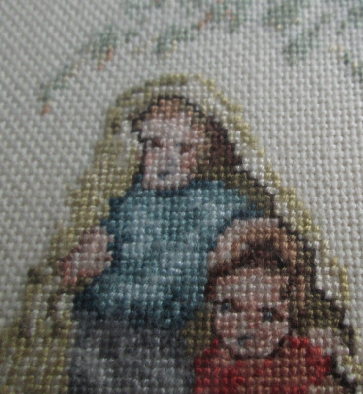 Embroidered Picture Of Mother & Child Gilded Frame Glazed Blue Dress Young Girl gallery