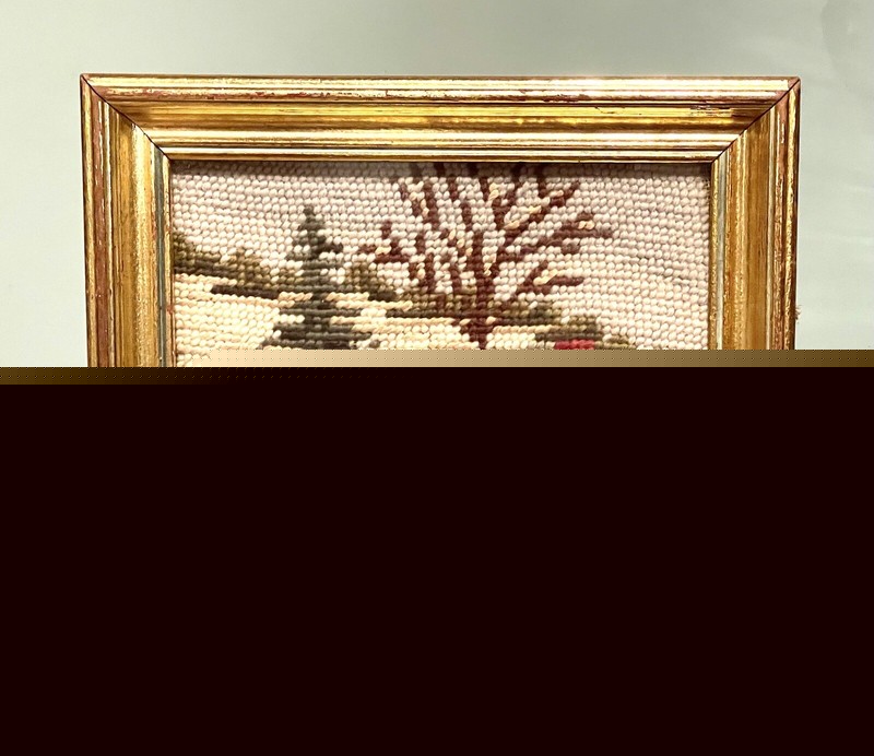 Vintage Antique Lanscape Houses Needle Work Embroidery Gold Gilt Wood Frame Old
