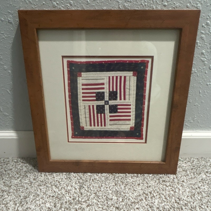 Kate Adams Four Flags Framed Print Miniature Quilt Americana